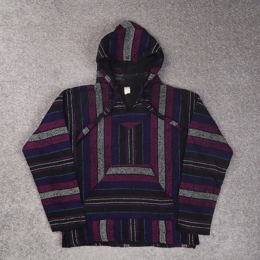 Vintage Baja Colorful Striped Large Multicolor Long Sleeve Drawstring Hoodie